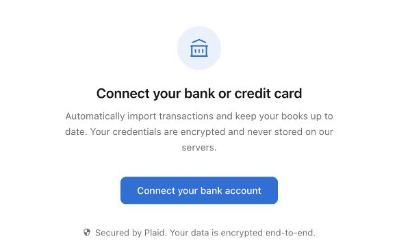Connect your bank or credit card screen with the Connect your bank account button and Plaid notice.