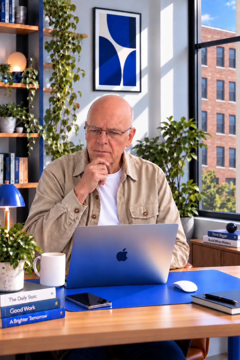 Business owner reviewing his books on a laptop